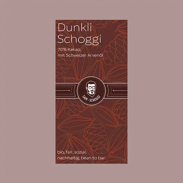 braune Verpackung Dunkli Schoggi Arvenöl