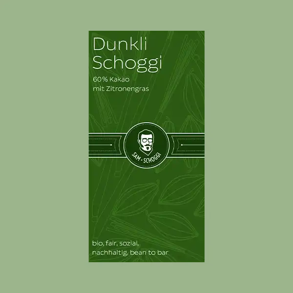 grüne Verpackung Dunkli Schoggi Zitronengras